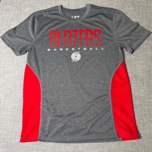 NBA Portland Blazers Basketball T-Shirt Mens Large Gray Red Performance Tee